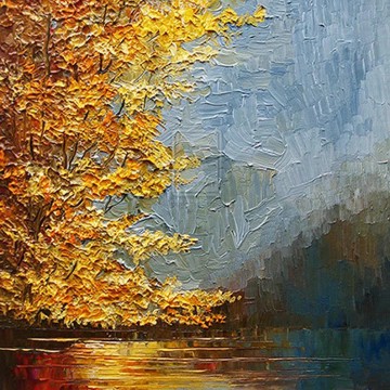 Detalle del otoño del paisaje del río Pinturas al óleo